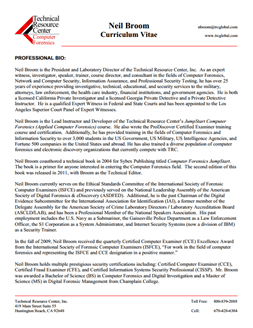 CV for Neil Broom Expert Witness in Computer Forensics Investigations in Riverside California